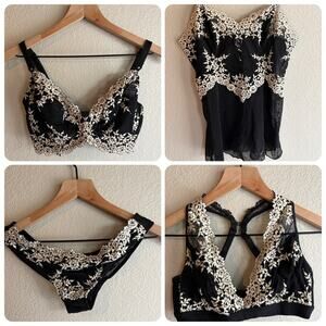 Wacoal Black and Cream Lace Lingerie Set